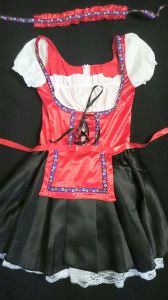 Adult Female Costumes to Hire - German red dress (dress, apron, headpiece)